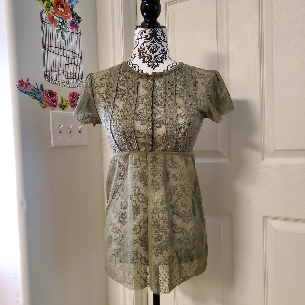 Free People Embroider See Through Tunic Blouse Top